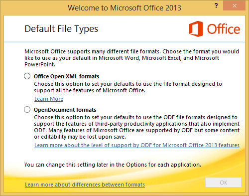 Office Default File Types